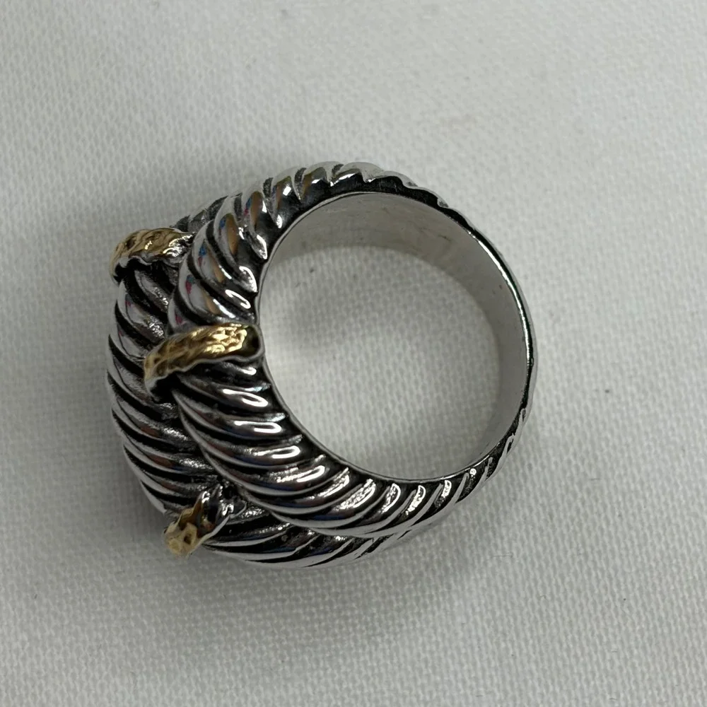 Vintage Chunky Two Tone Cable Ring Size 5 Y2K Grunge Punk Statement